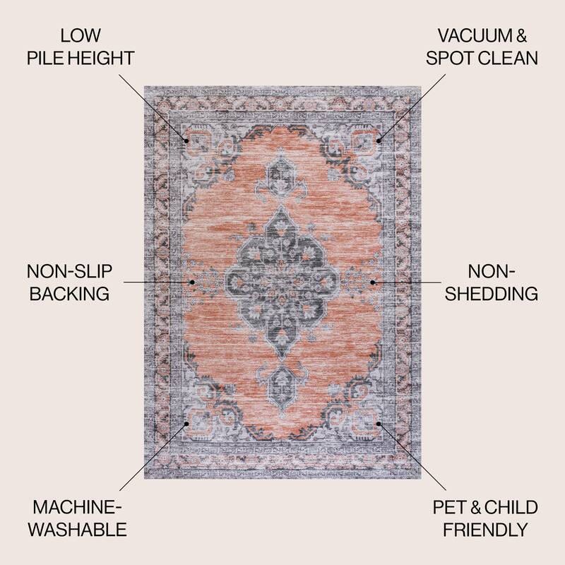 JONATHAN Y Chapell Cottage Medallion Machine-Washable Area Rug