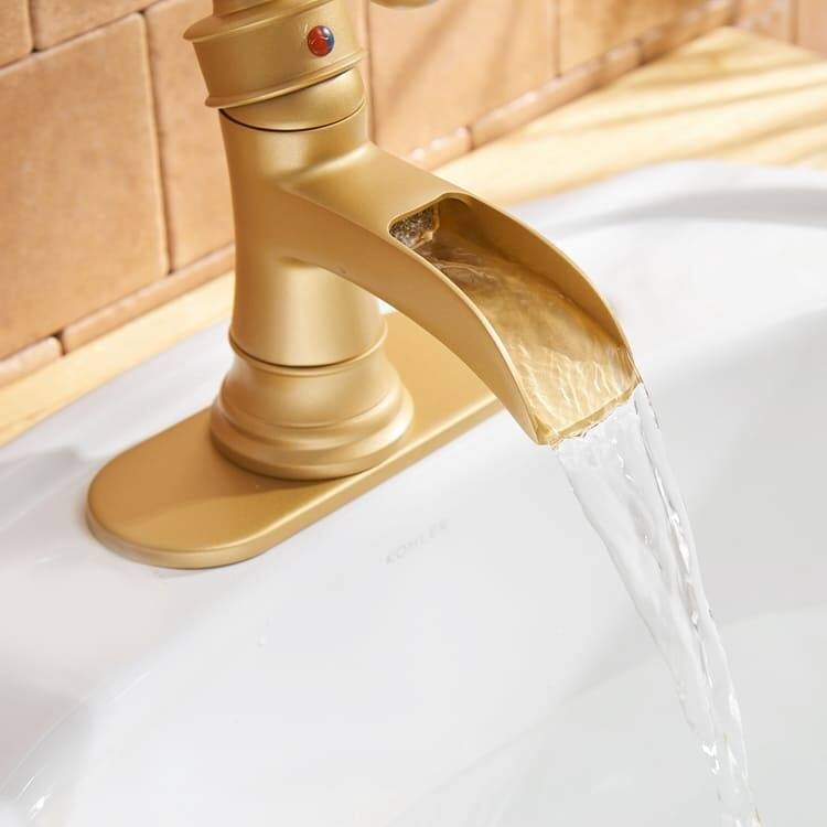 Waterfall Bathroom Faucet With Drain Assembly Single Handle Bathroon Sink Faucets One Hole Modern Basin Taps With Deck Plate