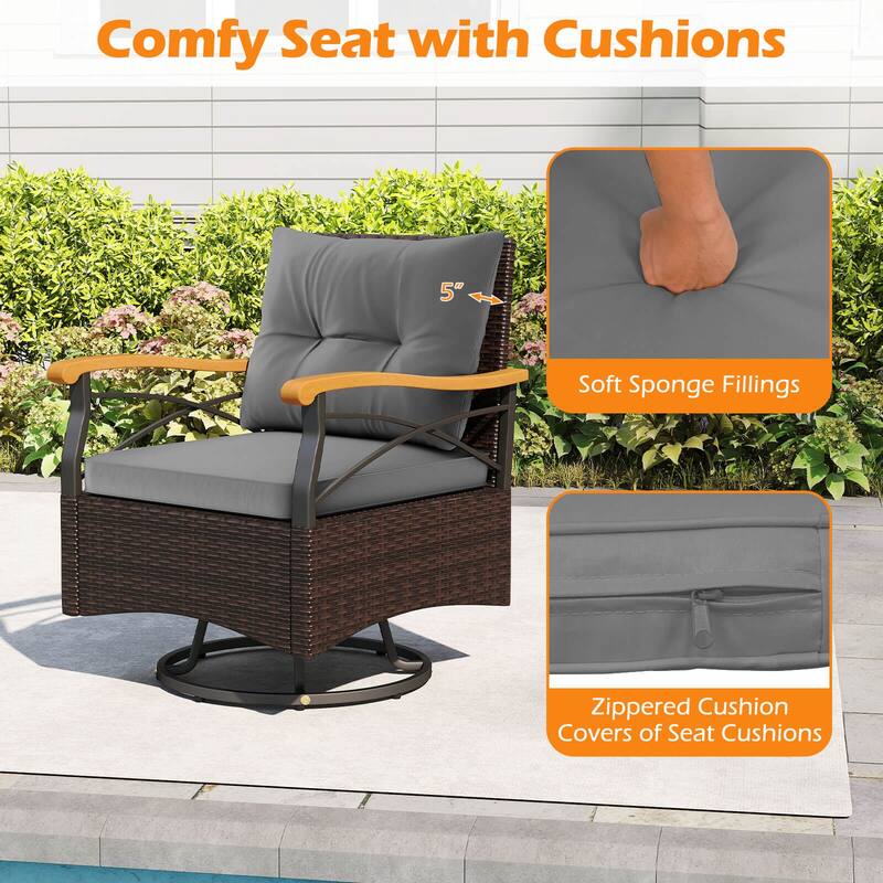 Costway 3 PCS Outdoor Swivel Chair Set with 2-Tier Tempered Glass Side - See Details