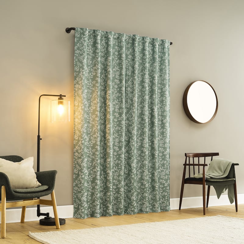 Sun Zero Estelle 2-Piece Foliage Woven Jacquard Total Blackout Back Tab Curtain Panel Pair