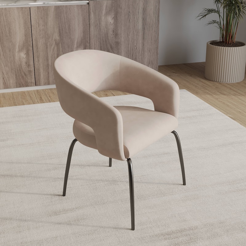 Open Back Dining Chair Upholstered in Leather or Velvet with Iron Legs Set of 2