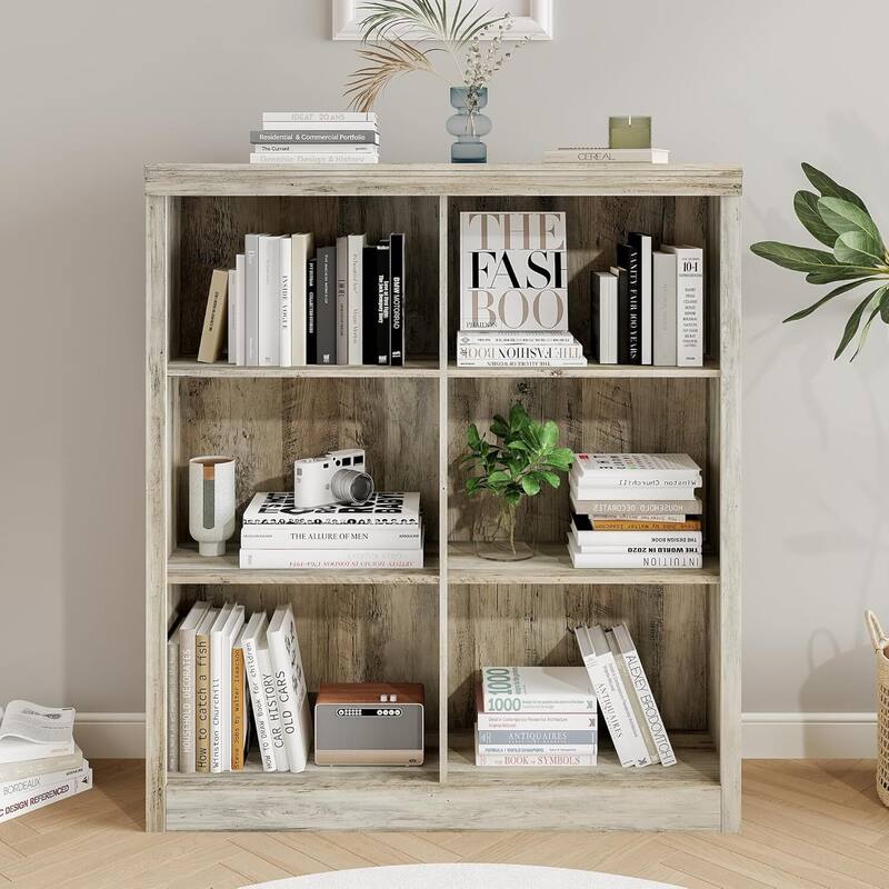 Farmhouse 6-Cube Storage Organizer Bookshelf, Standing Display Cabinet for Home Office