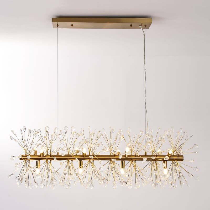 9/12-Light Modern Glam Linear Sputnik Starburst Beaded Crystal Chandelier Firework Kitchen Island Pendant