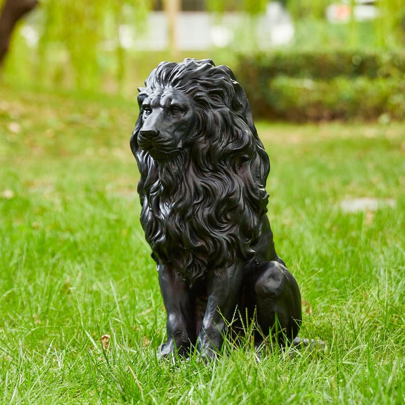 20.75"H MGO Black Guardian Sitting Lion Statue Porch Sign Outdoor Decoration Gifts by Glitzhome