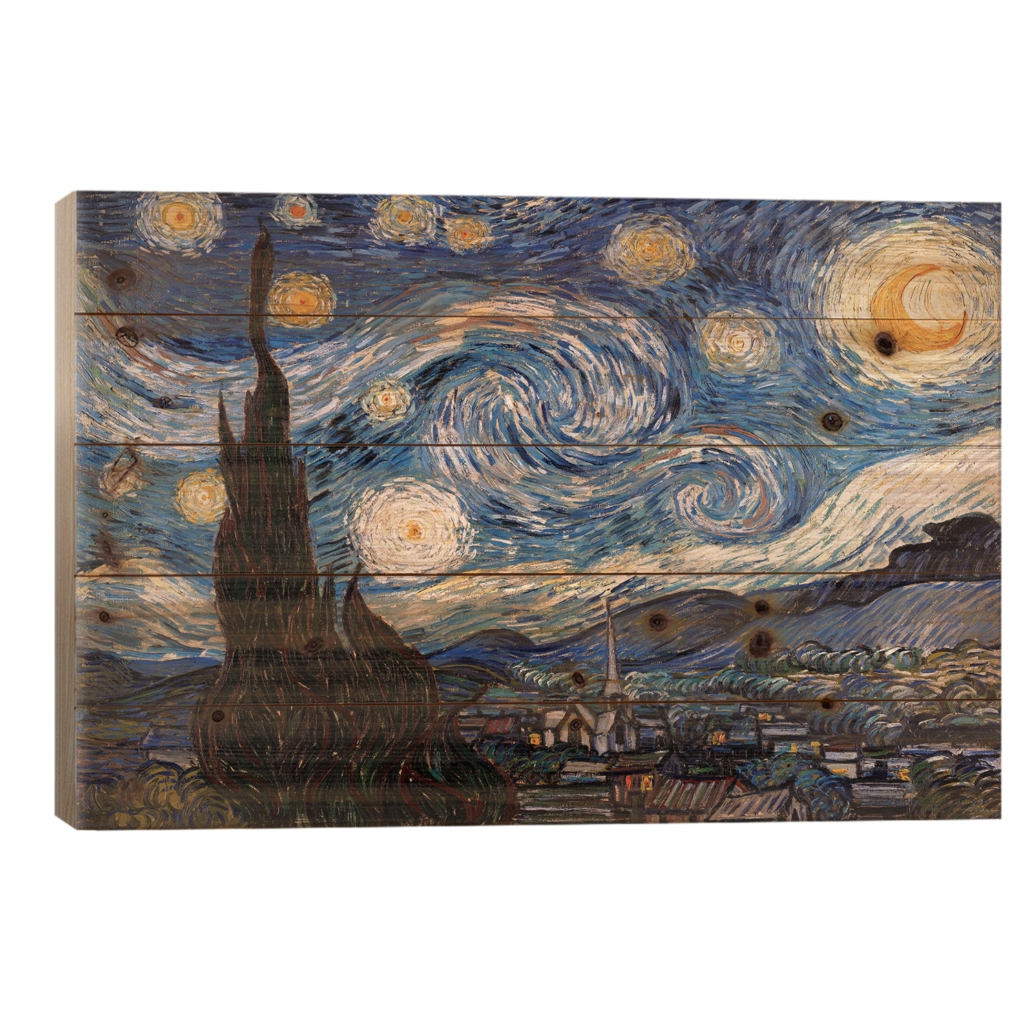 The Starry Night Print On Wood by Vincent van Gogh - Multi-Color