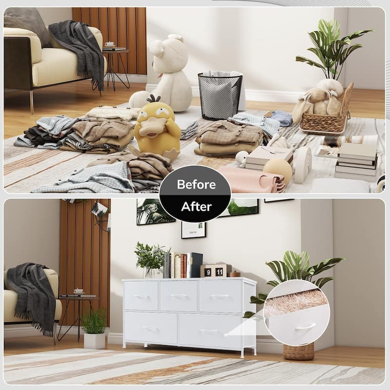 Dresser for Bedroom, Chests of Drawers, Storage Organizer with 5 Drawers, Sturdy Metal Frame, Wood Tabletop