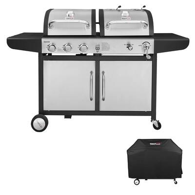 Royal Gourmet 3-Burner Cabinet Gas and Charcoal Grill Combo with Cover, Stainless Steel