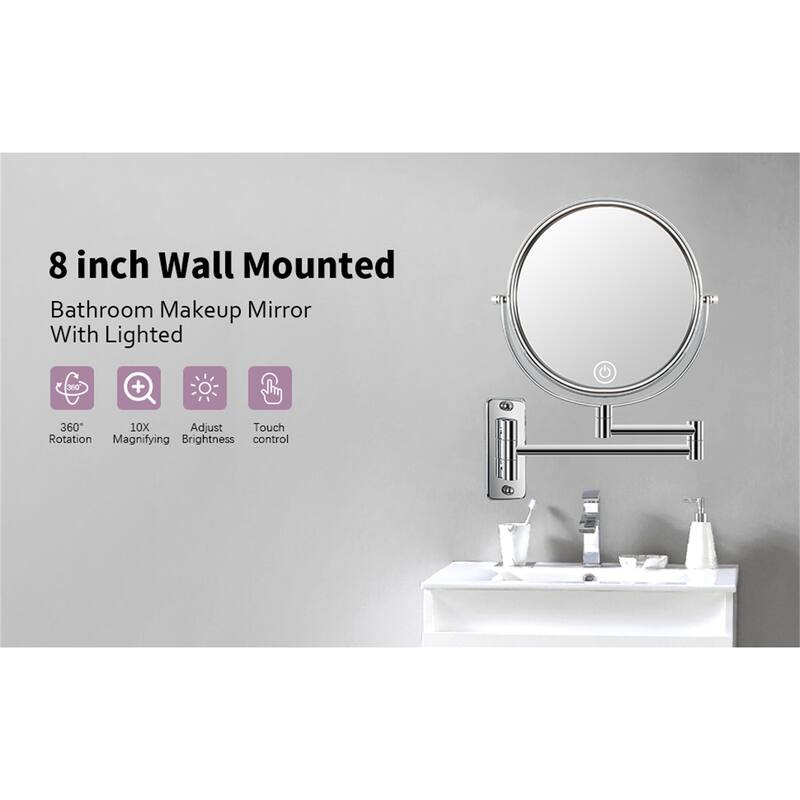 Wall Mount Makeup Mirror 10x Magnification Double-Sided Swivel Mirror