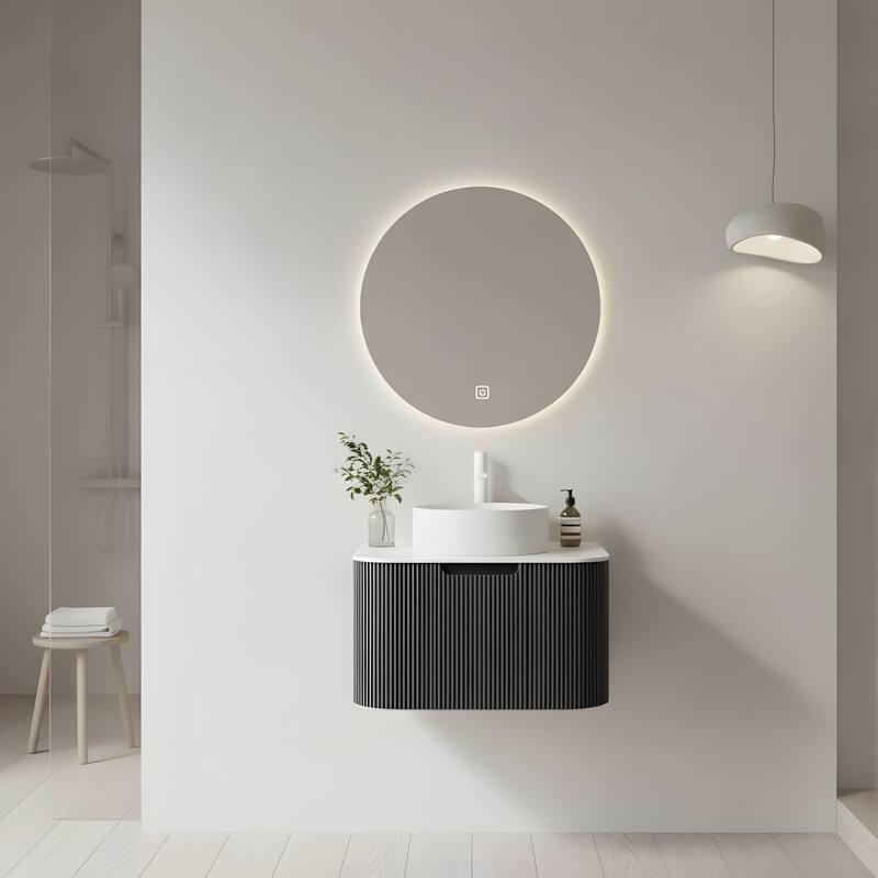 Wall Mounted Bathroom with White Round Ceramic Basin and Drawer