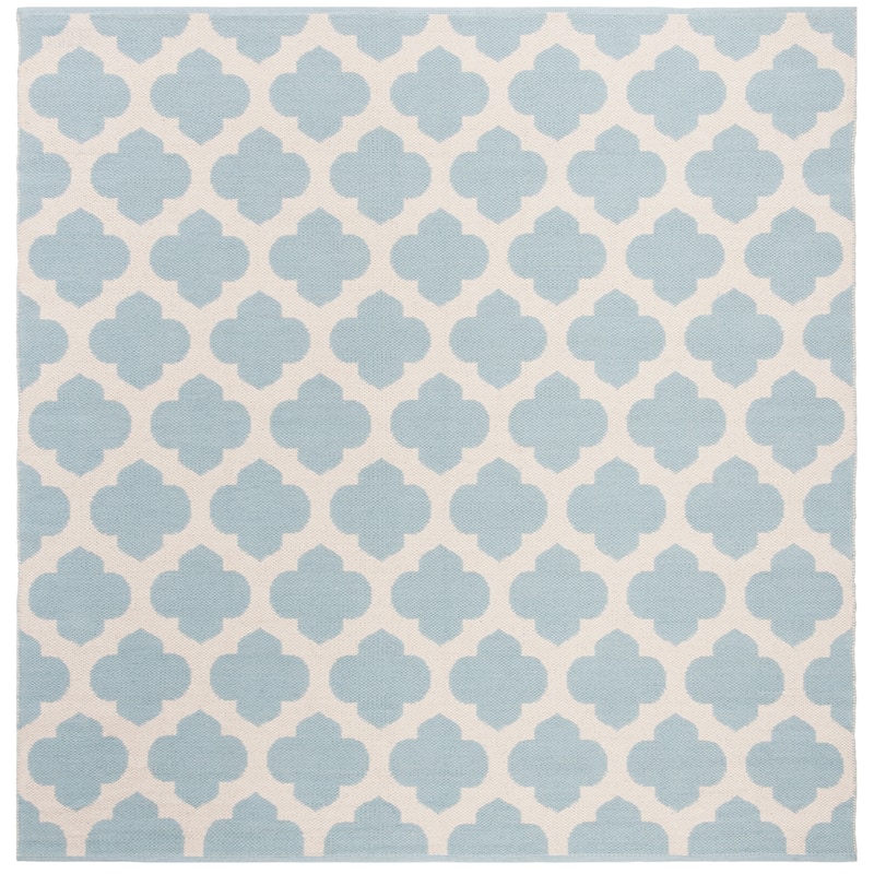 SAFAVIEH Handmade Flatweave Montauk Warwick Casual Cotton Rug - 6' Square - Light Blue/Ivory