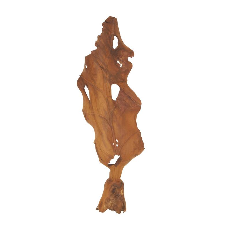 Brown Teak Wood Handmade Live Edge Leaf Decorative Sculpture