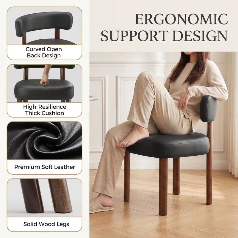 Modern Upholstered Dining Chairs with Solid Wood Legs Ergonomic Backrest - Set of 2