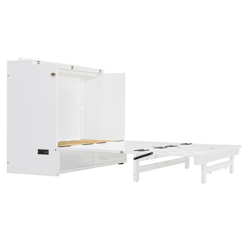 Full Size Murphy Bed with Storage, USB Ports, and Outlets in White