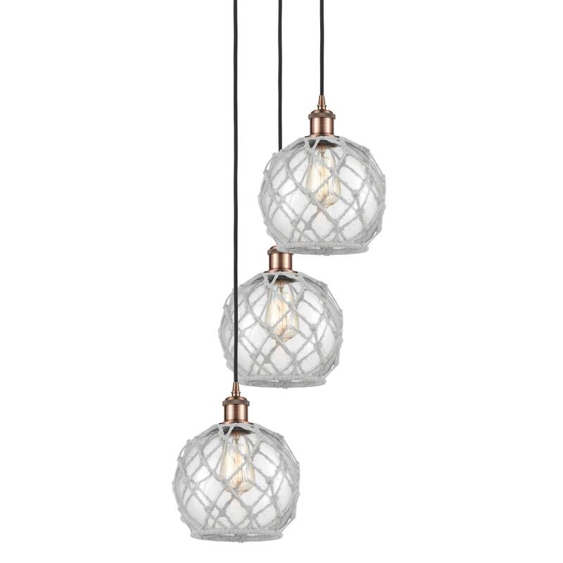 Innovations Lighting 113B-3P-31-15 Farmhouse Rope Pendant Farmhouse - Antique Copper / Clear Glass with White Rope