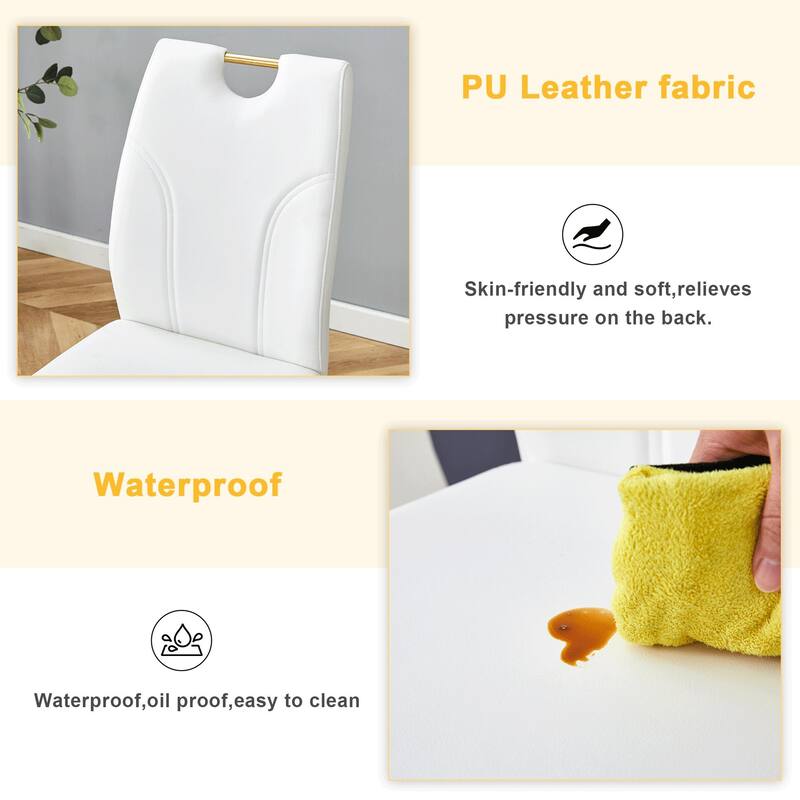 Set of 4 Dining Chairs, PU Material, Paired with Gold Metal Chair Legs. Suitable for Offices, Restaurants, Kitchens