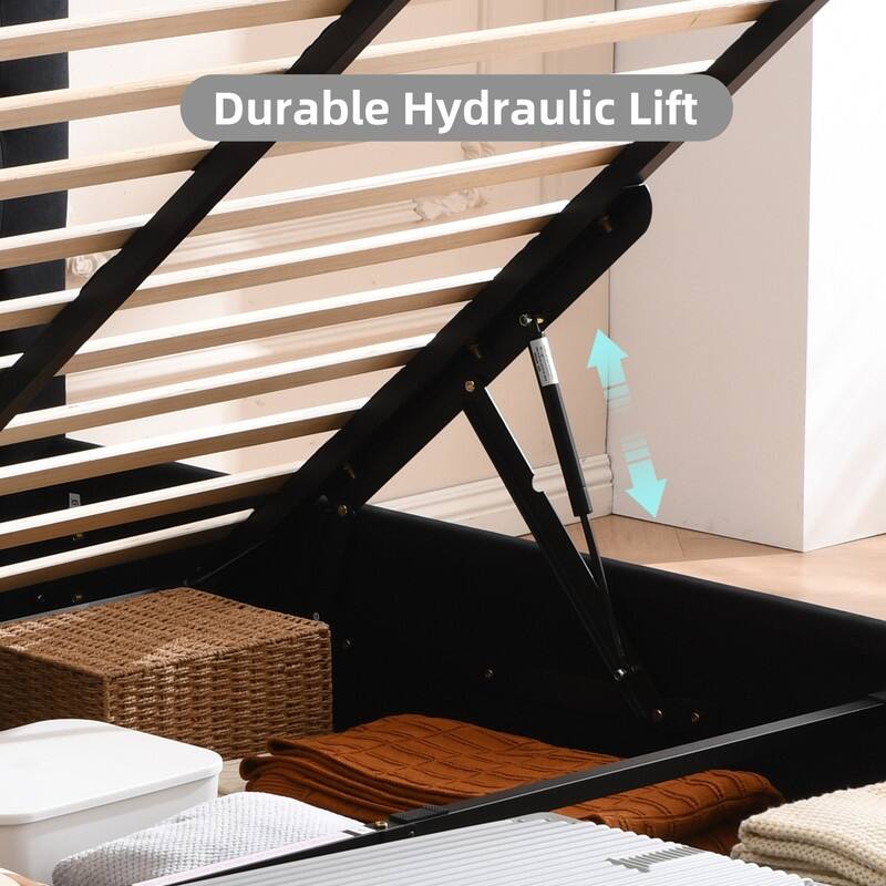 Plywood Frame Upholstered Platform Bed with Lift-up Storage