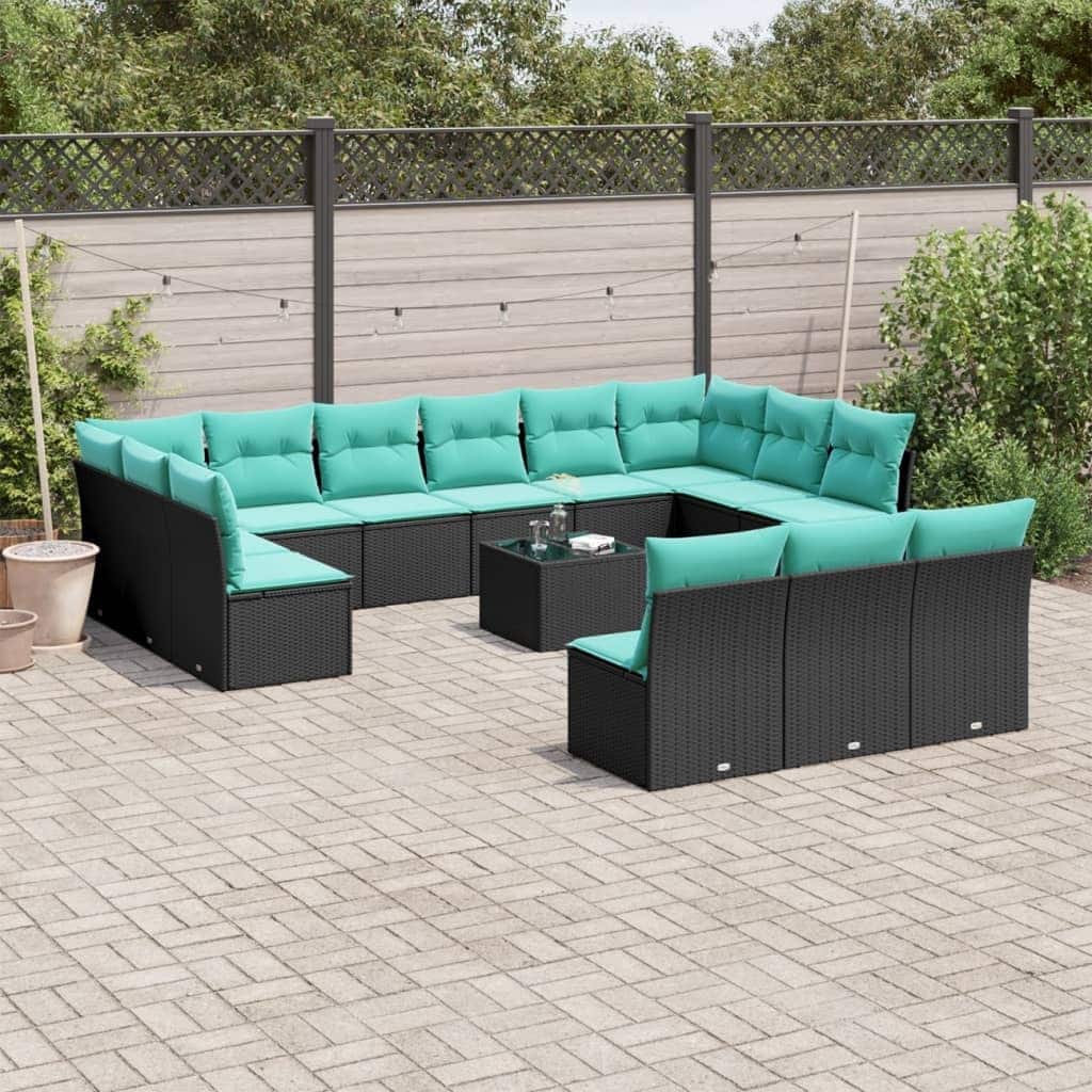 vidaXL Patio Sofa Set with Cushions Outdoor Conversation Furniture Poly Rattan - 21.7" x 24.4" x 27.2"