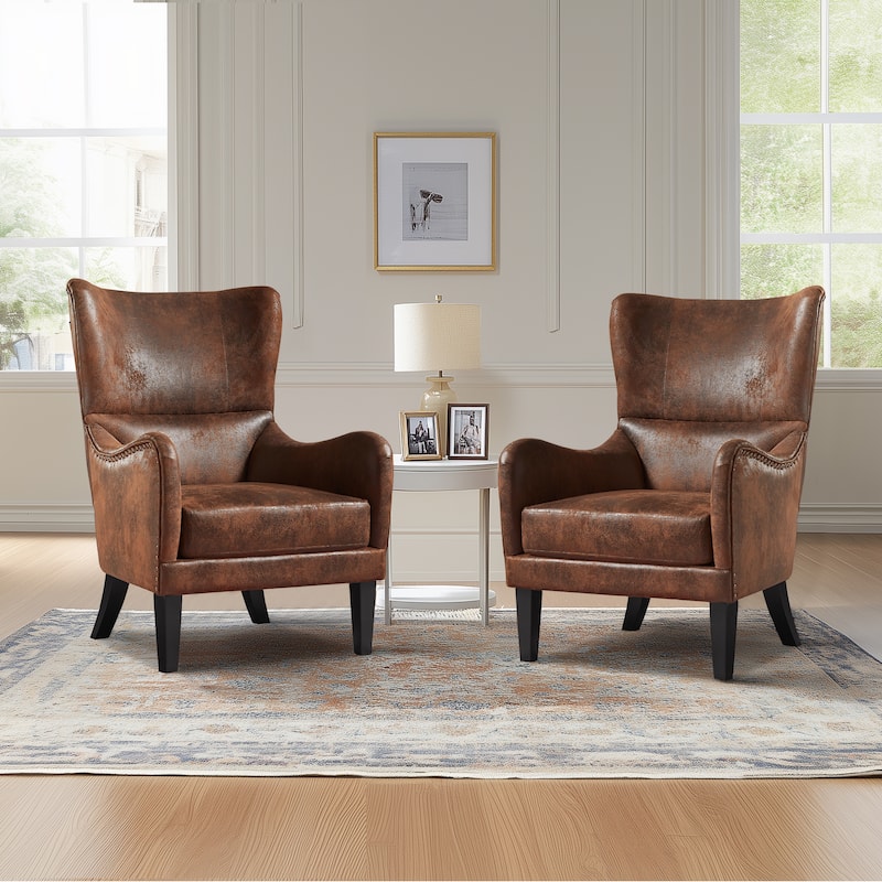 Christopher Knight Home Verend Wingback Microfiber Upholstery Accent Chair (Set of 2) - Brown