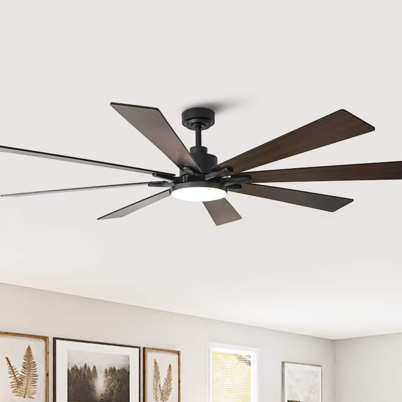 72-in Black Reversible 8-Blade Large Industrial Smart Ceiling Fan with Light and APP Control