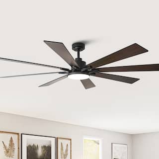 Vaczon 72-in Black Reversible 8-Blade Large Industrial Smart Ceiling Fan with Light and APP Control