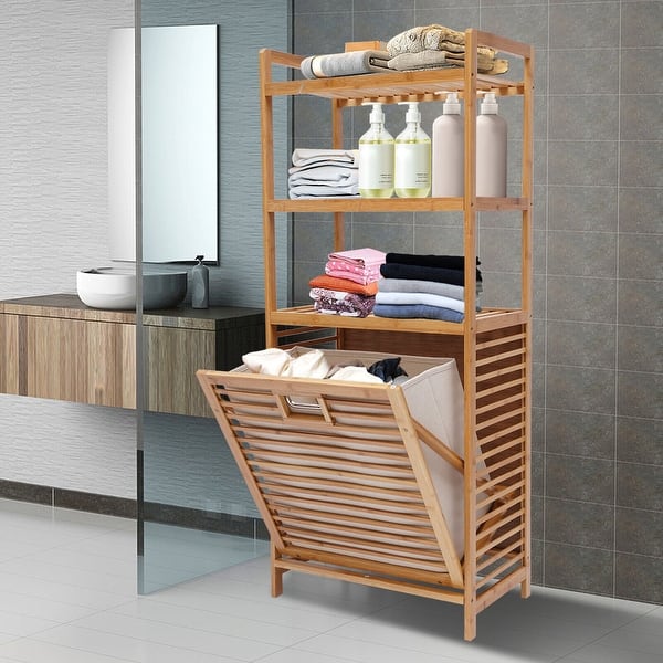 slide 13 of 12, Bamboo Laundry Hamper Stand Hamper Cabinet - 20*12*47inch Yellow/White