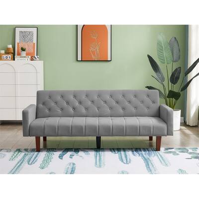 Linen Futon Sofa Couch for Living Room Convertible Fabric Upholstered Bedroom Futons Channel Tufted Futon Sleeper Sofa Bed