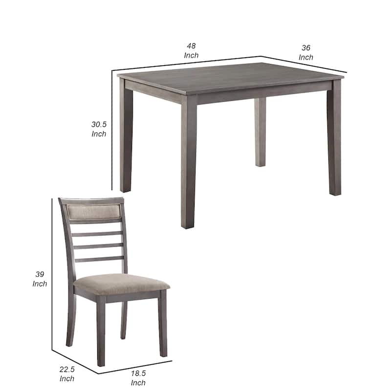 Owen 5 Piece Dining Set with Table and 4 Chairs, Brown Polyester, Gray Wood