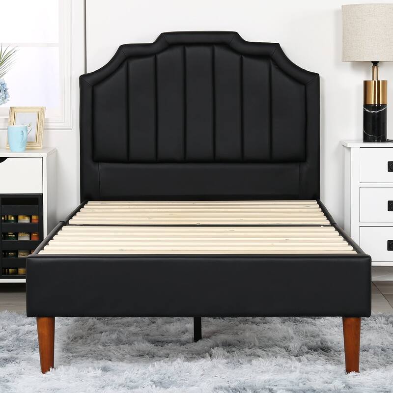 VECELO Black Faux Leather Upholstered Platform Bed- Just Have Full Size Bed