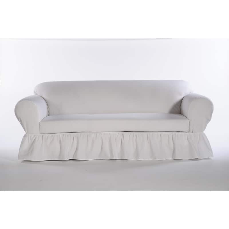 Washed cotton Ruffled 2 piece loveseat slipcover