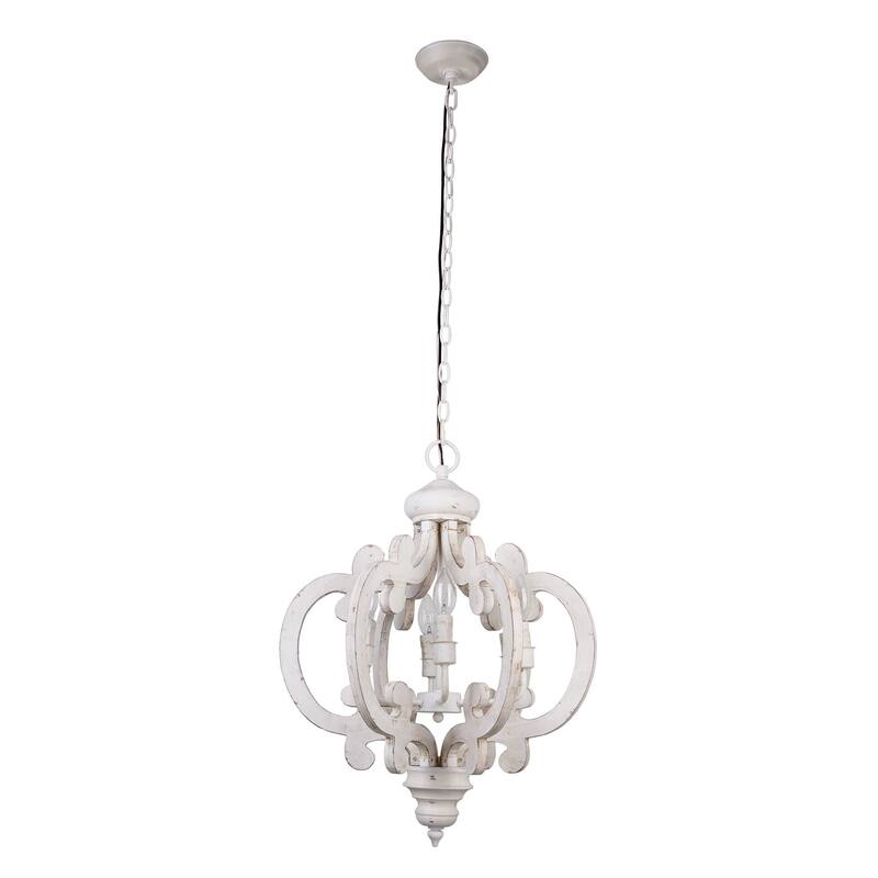 Farmhouse Antique White 6-light Wooden Chandelier - 19.7-in W x 26.8-in H