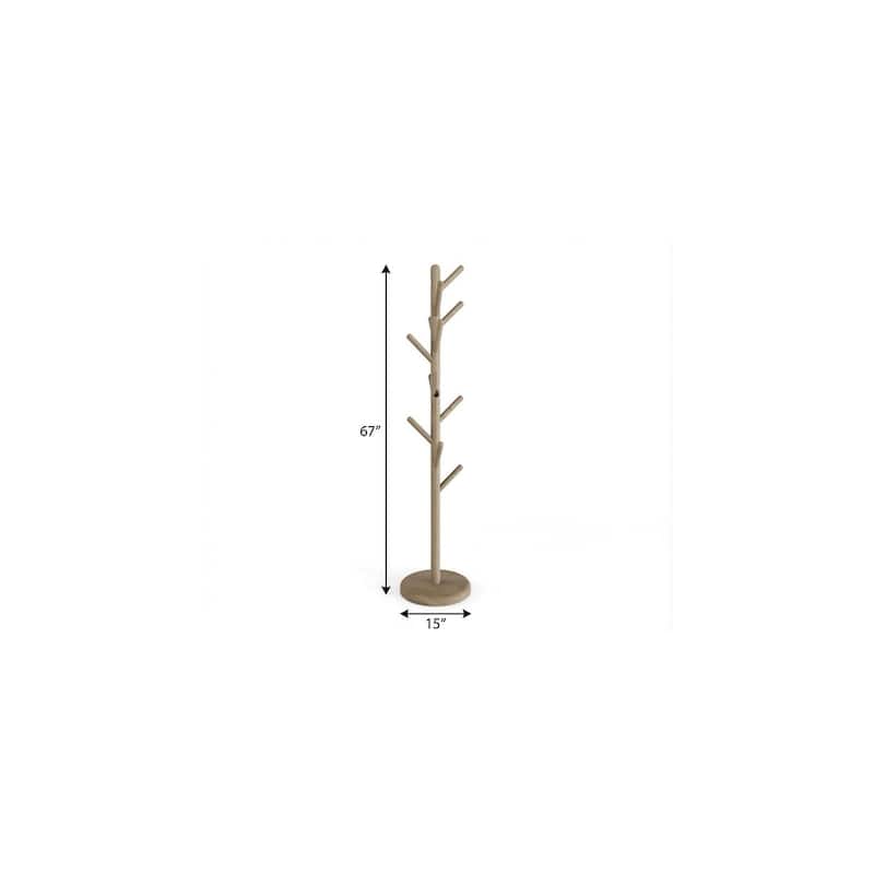 HomeRoots 67" Gray Solid Wood Ten Hook Freestanding Coat Rack - 15.00 in. x 67.00 in. x 15.00 in.
