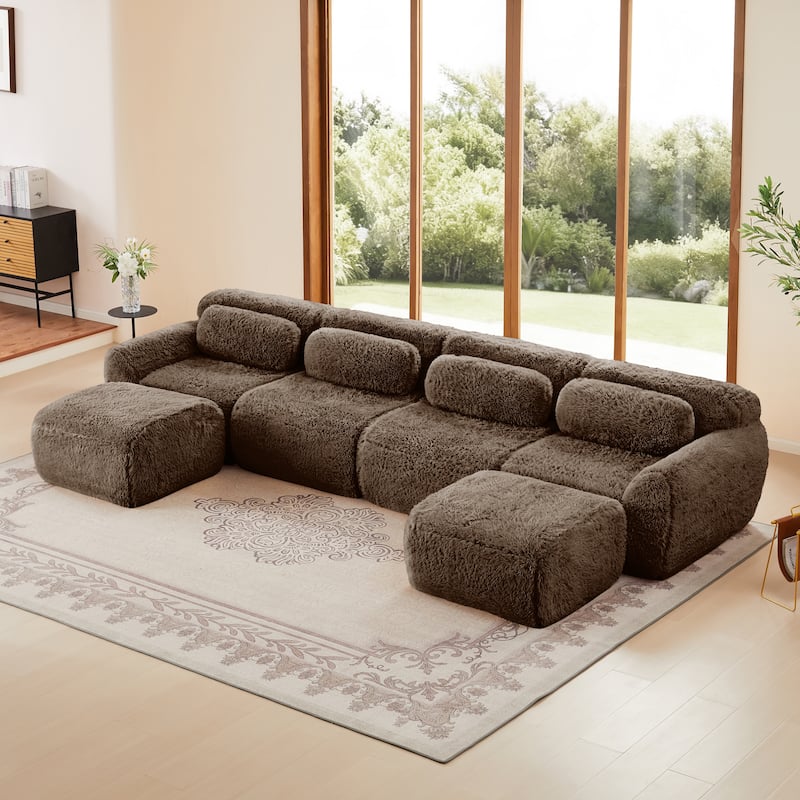 Anmytek Modern Comfortable U-Shaped Boneless Sofa - Free Combination, No Assembly Required, Full-Compression Vacuum Packed - Chocolate - Symmetrical