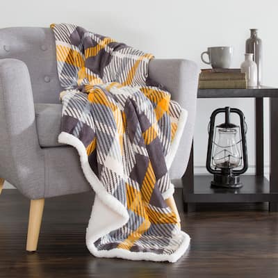 Reversible Fleece Blanket - 50-Inch x 60-Inch Machine-Washable Sherpa Throw by Windsor Home