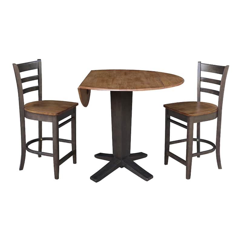 42 in Solid Wood Round Drop Leaf Counter Height Dining Table with