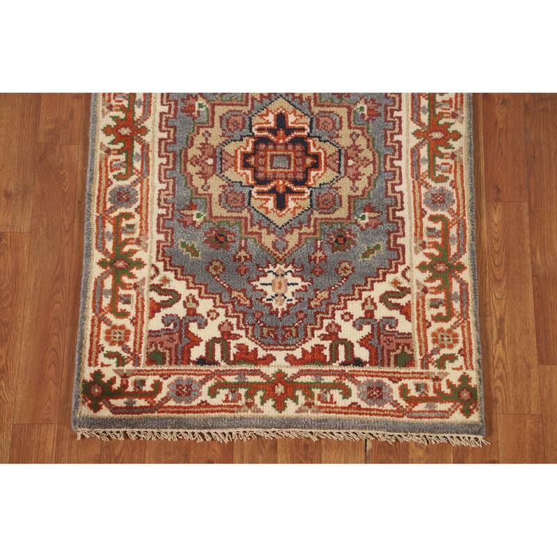 Gray Geometric Heriz Serapi Oriental Runner Rug Wool Carpet - 2'7" x 8'1"