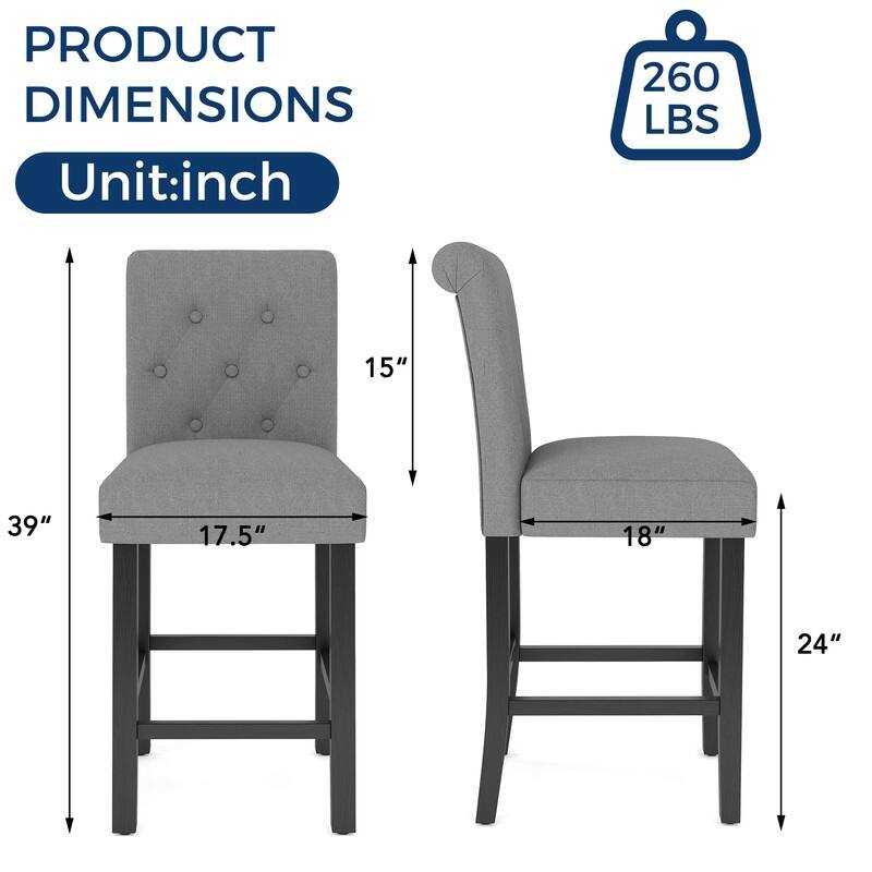 24 Inches Bar Stools Set of 2 Upholstered Counter height Bar Stools - N/A
