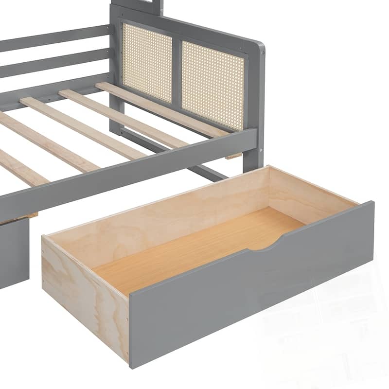 Wooden Daybed With 2 Drawers and All-in-One Cabinet and Shelf