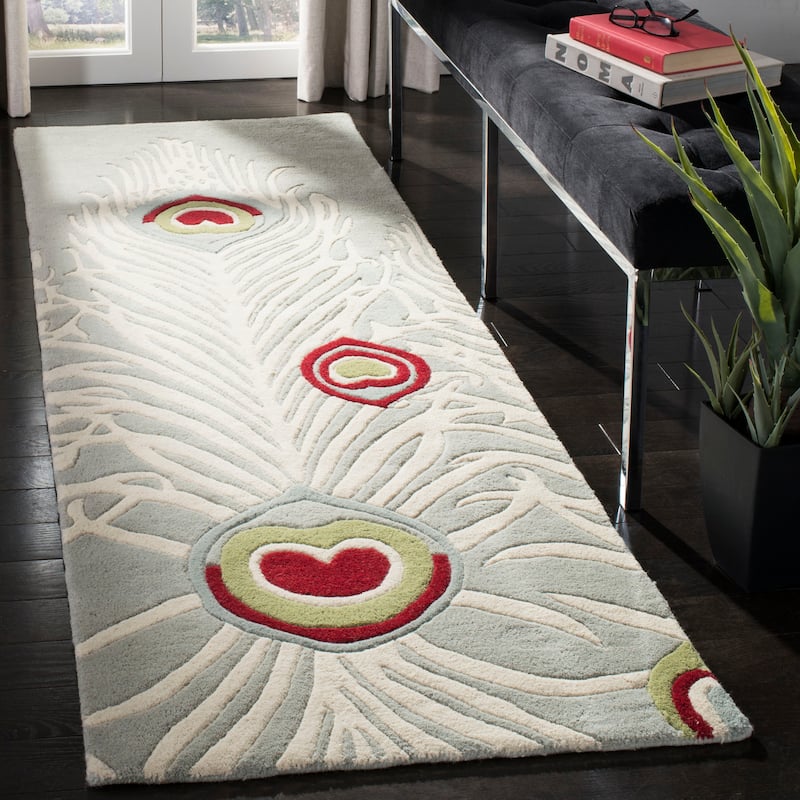 SAFAVIEH Handmade Ciera Feathers Blue New Zealand Wool Rug