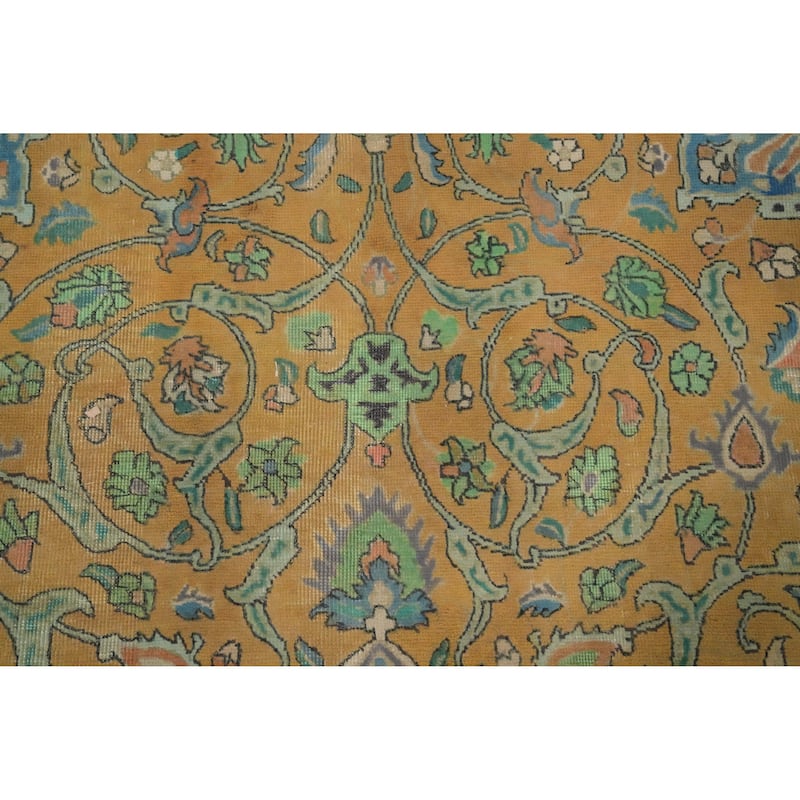 Hand Knotted Oriental 100% Wool Carpet Traditional Floral Oranges & Rust Tabriz Area Rug - 10' 3'' X 6' 9''