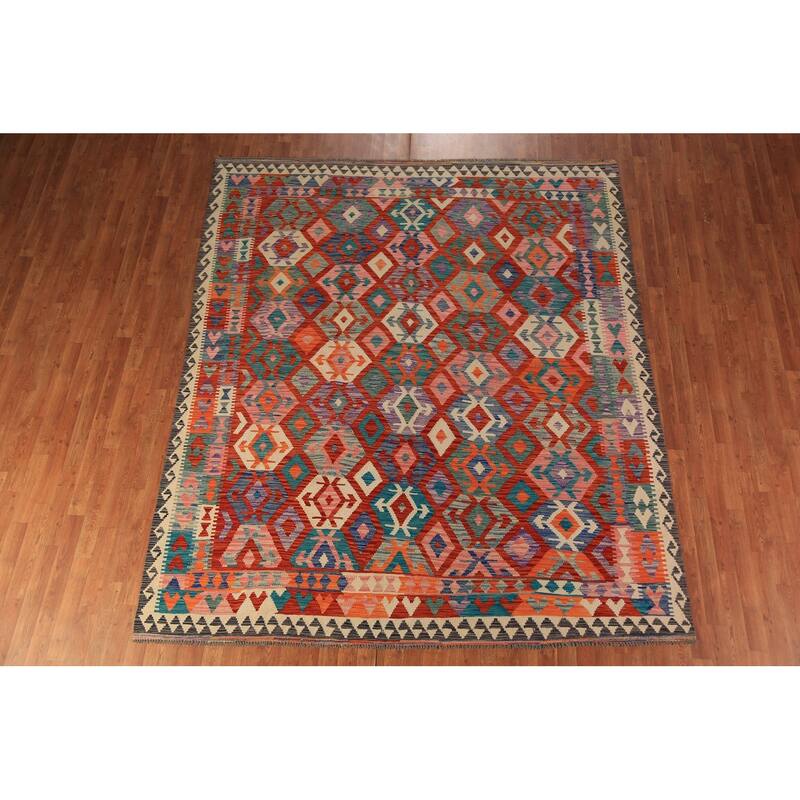 Southwestern Multi-Color Kilim Oriental Area Rug Flatweave Wool Carpet - 8'2"x 9'6"