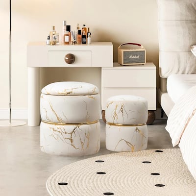 Plush Round Ottomans - Set of 2 with Removable Lids
