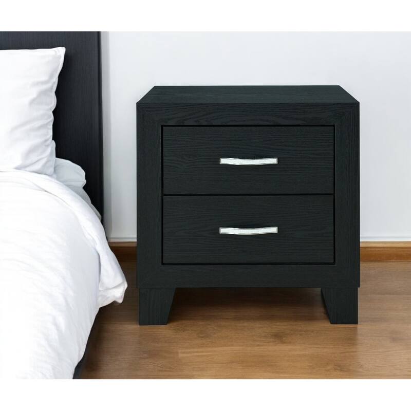 22" Black Two Drawer Wood Nightstand - Black - 2-drawer