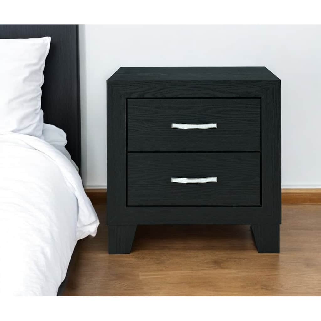 22" Black Two Drawer Wood Nightstand