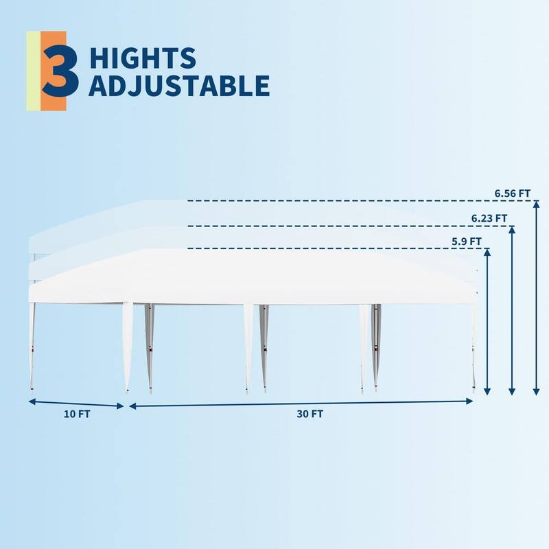 10x30 Pop Up Canopy, 3 Adjustable Height - 10*30Ft