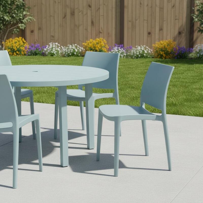 Set of Four Baby Blue Heavy Duty Plastic Outdoor Stacking Dining Chairs - Baby Blue