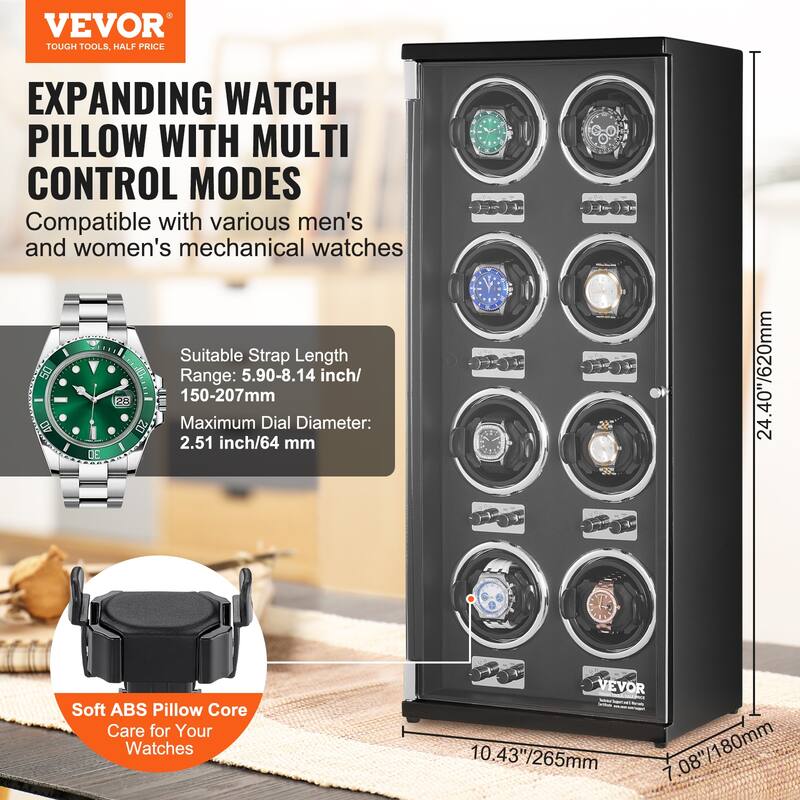 VEVOR Watch Winder with 1-8 for Men's and Women's Automatic Watches with Super Quiet Japanese Mabuchi Motors LED Lights