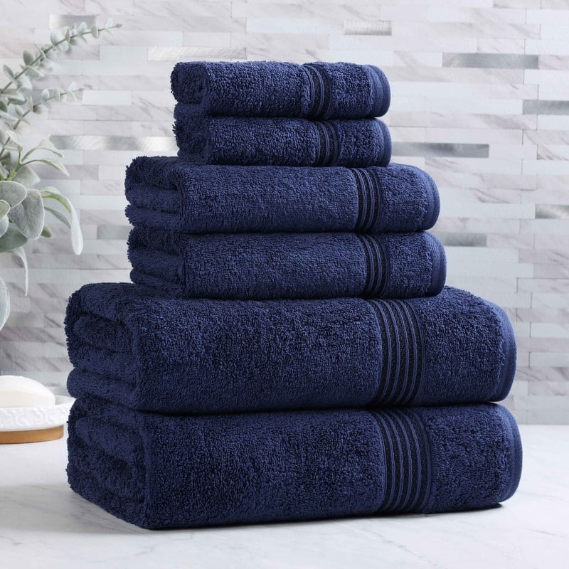 Superior Heritage Egyptian Cotton Absorbent 6-Piece Towel Set - 6-Piece - Navy Blue