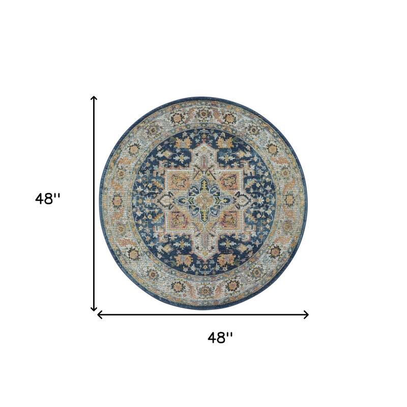 Power Loomed Distressed Geometric Floral Non Skid Area Rug - 48' X '48' X '0.5
