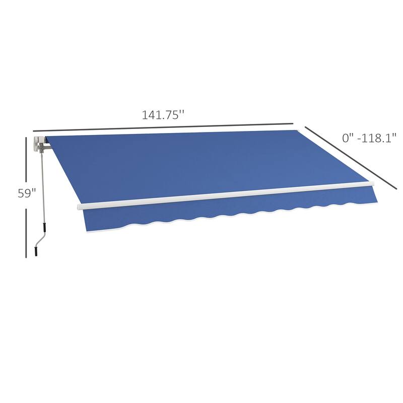 12x10ft Retractable Patio Awning with Manual Crank, UV & Water-Resistant Fabric, Aluminum Frame for Deck, Balcony, Yard