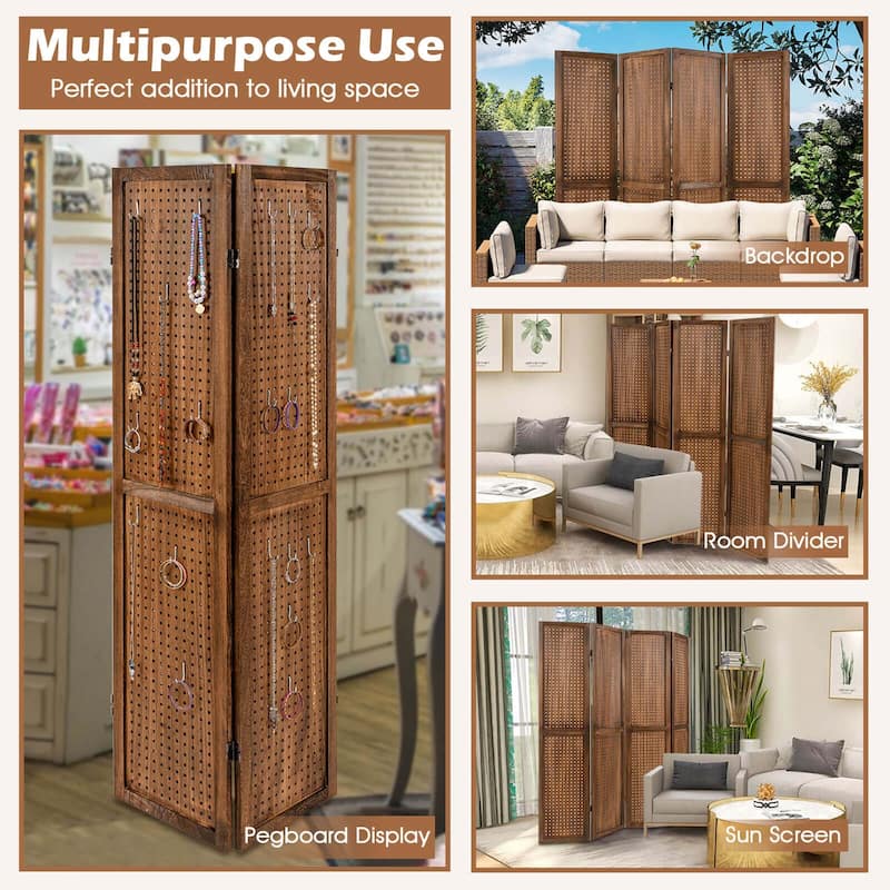 Costway 4/6 Panel Pegboard Display with 360° Metal Hinges Solid Wood